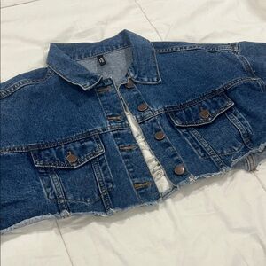 Super Cropped Denim Jacket with Button Details